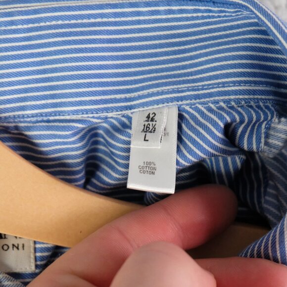Armani Collezioni Shirt Mens Large Blue White Striped Nautical Button Up - Picture 8 of 9